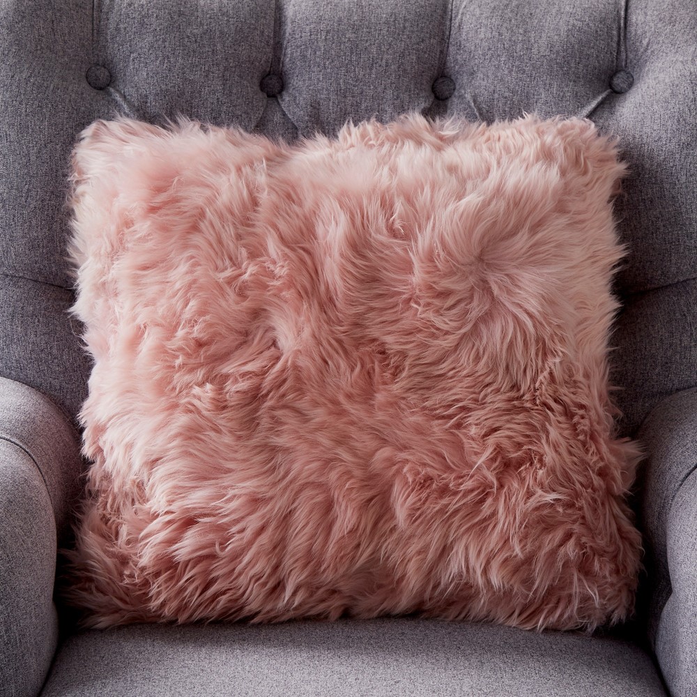 Greta Long Hair Sheepskin Cushion in Pink